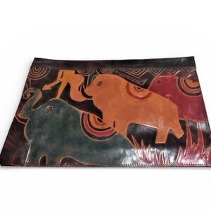 Vintage Colorful Elephant Leather Clutch